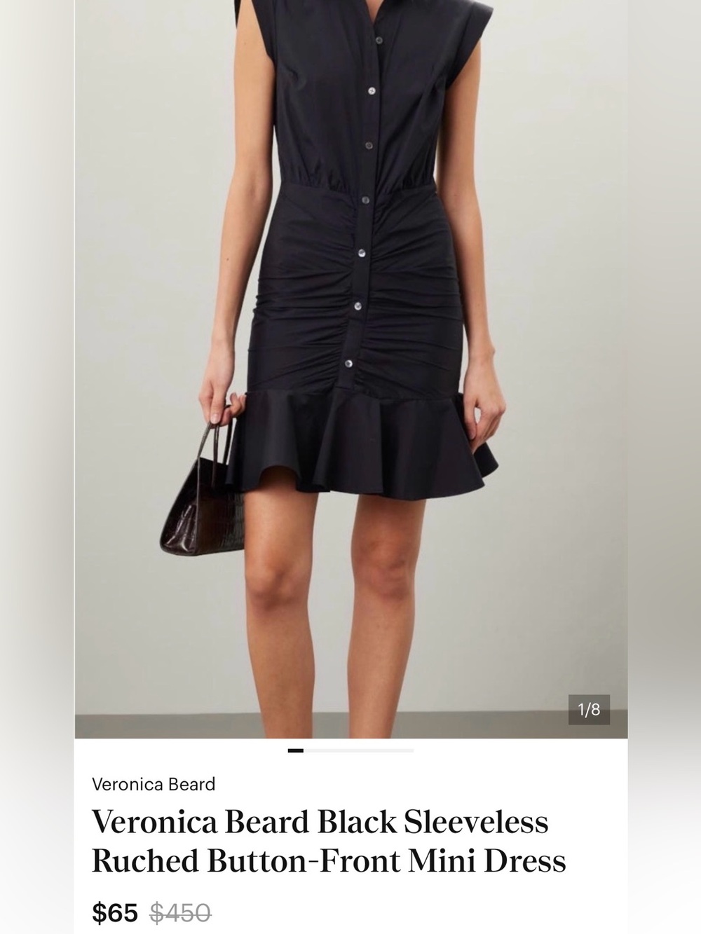 Veronica Beard Black Ruched Button-Front Mini Skirt with Ruffle Hem 4